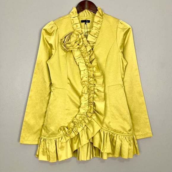 ModCloth Ryu Ruffled Duponi Jacket Women’s Size S Snap Closure Pockets Flower - Picture 1 of 8